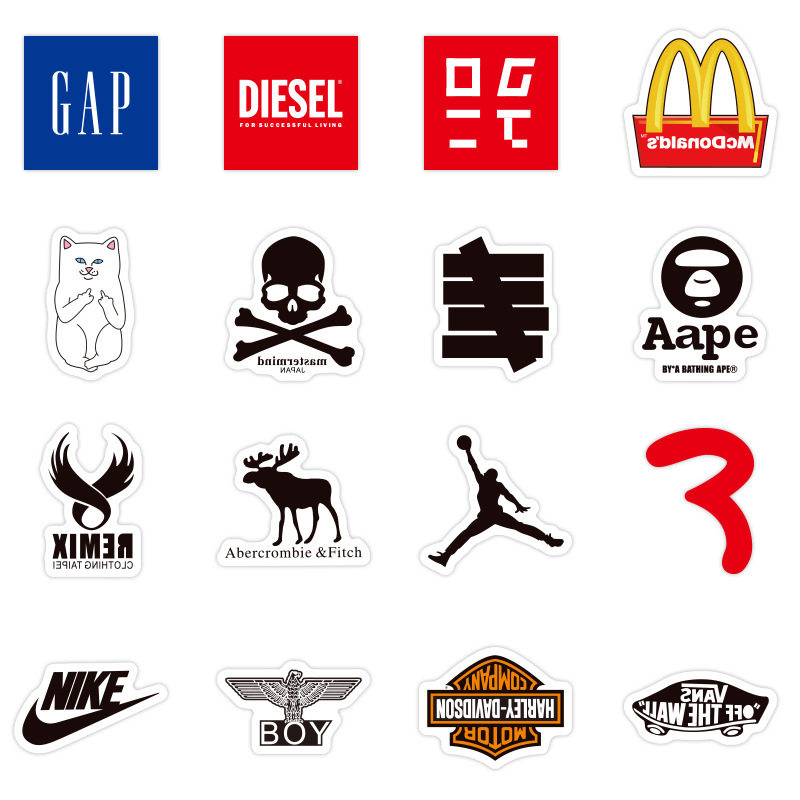 贴纸60张潮牌logo涂鸦行李箱笔记本电动车头盔滑板汽车贴片