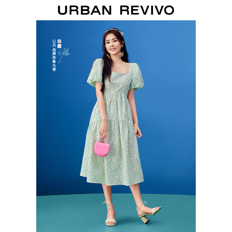 【白鹿同款】UR2022春夏女装甜美碎花泡泡袖连衣裙WL16S7AN2002