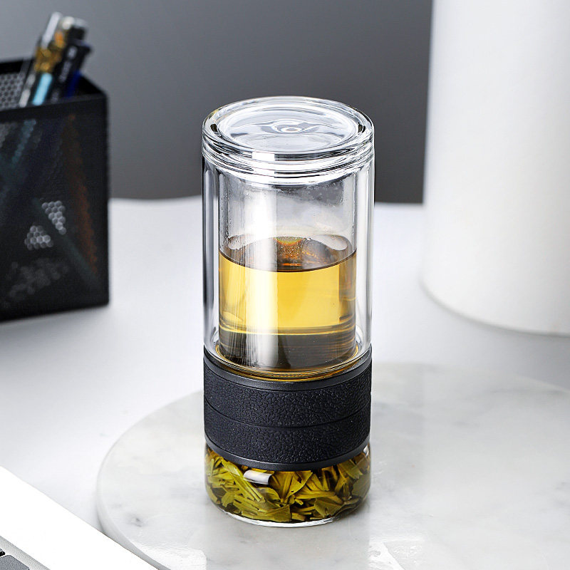 双层茶叶茶水分离玻璃泡茶茶杯耐热男士便携玻璃杯