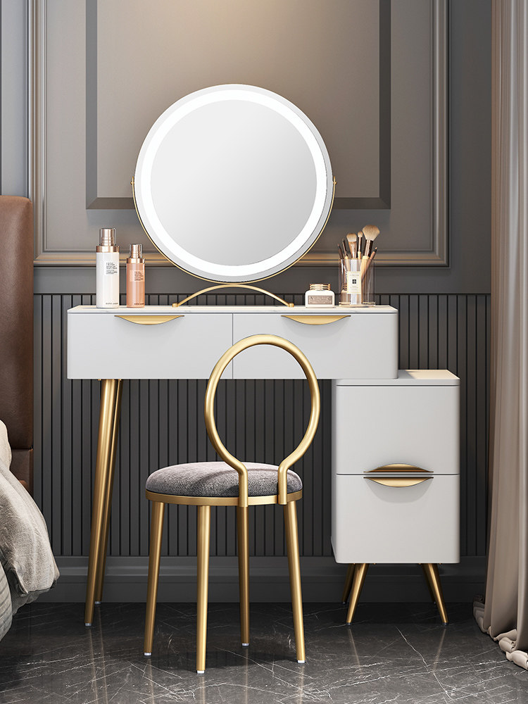 北欧现代卧室网红ins风岩梳妆台led镜子轻奢梳妆台