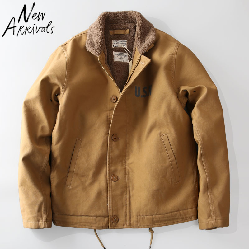 米西小铺冬季保暖美式复古咔叽海军N1羊羔绒夹克工装甲板棉服潮男