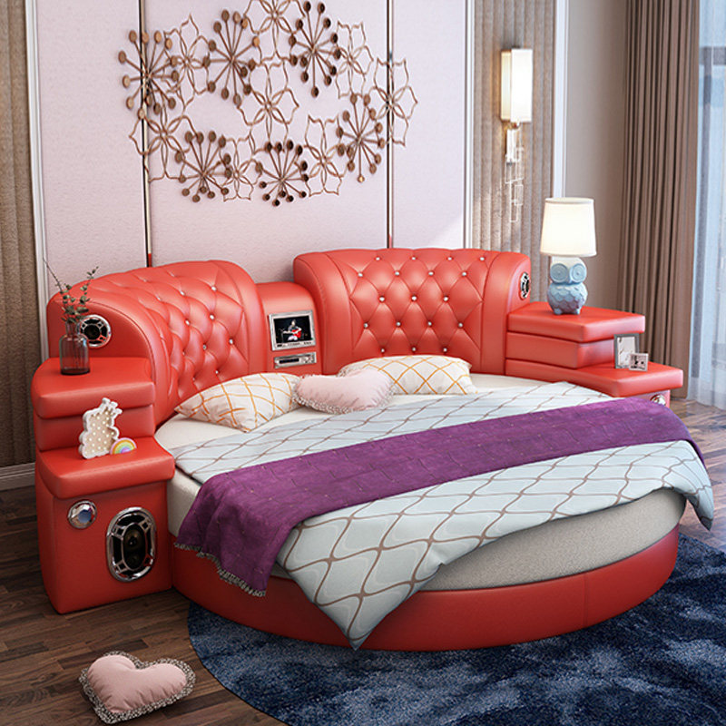 大圆床 双人情侣床欧式浪漫软体床情趣圆形真皮床时尚 婚床公主床
