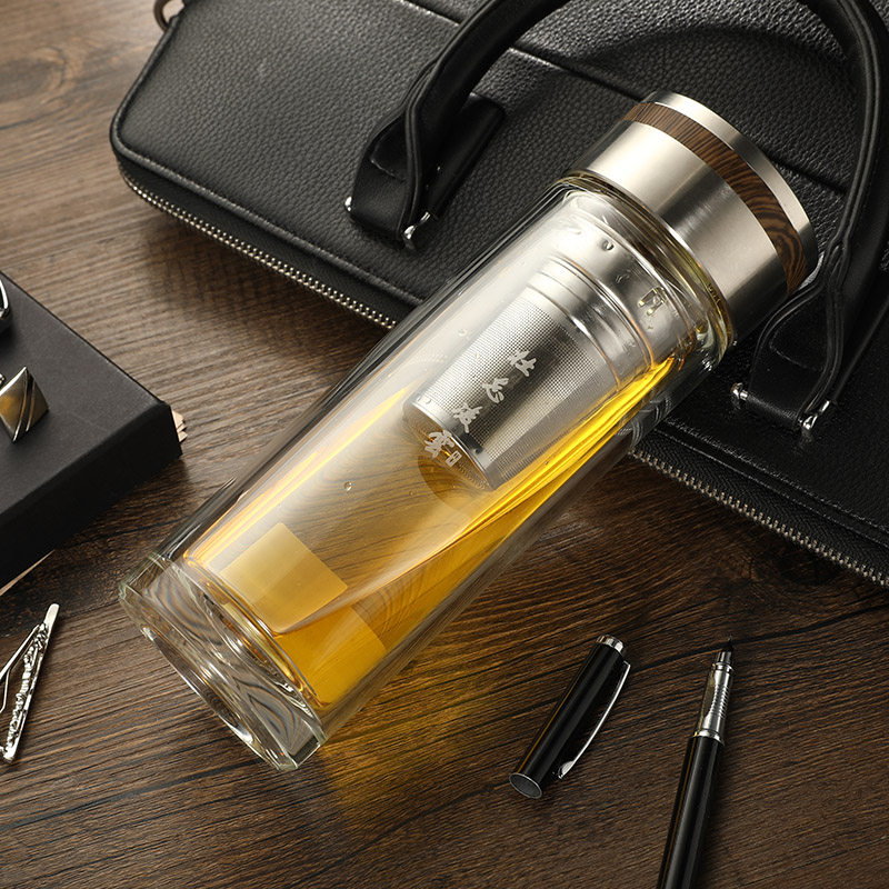 亚泰双层玻璃杯男女创意商务办公水杯便携家用耐高温玻璃杯