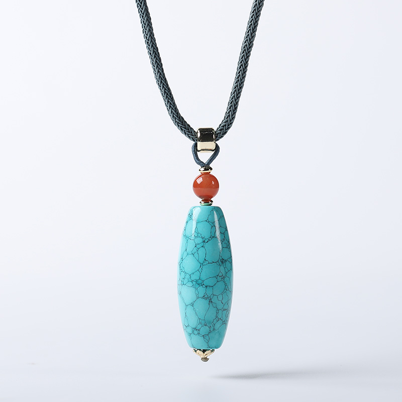 湖北原矿绿松石网花桶珠天珠吊坠毛衣链锁骨链水草纹散珠配珠隔珠