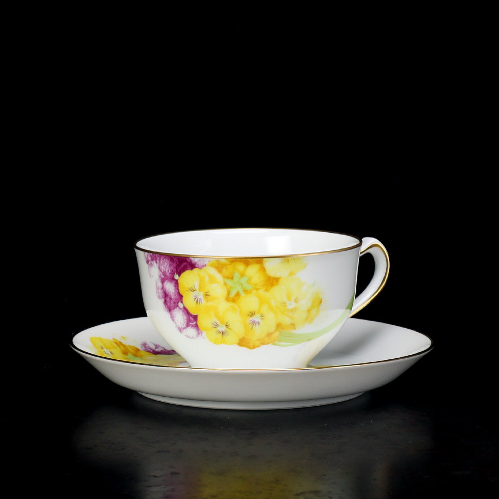 okura大仓陶园手工贴绘花束花纹咖啡杯红茶茶杯咖啡杯