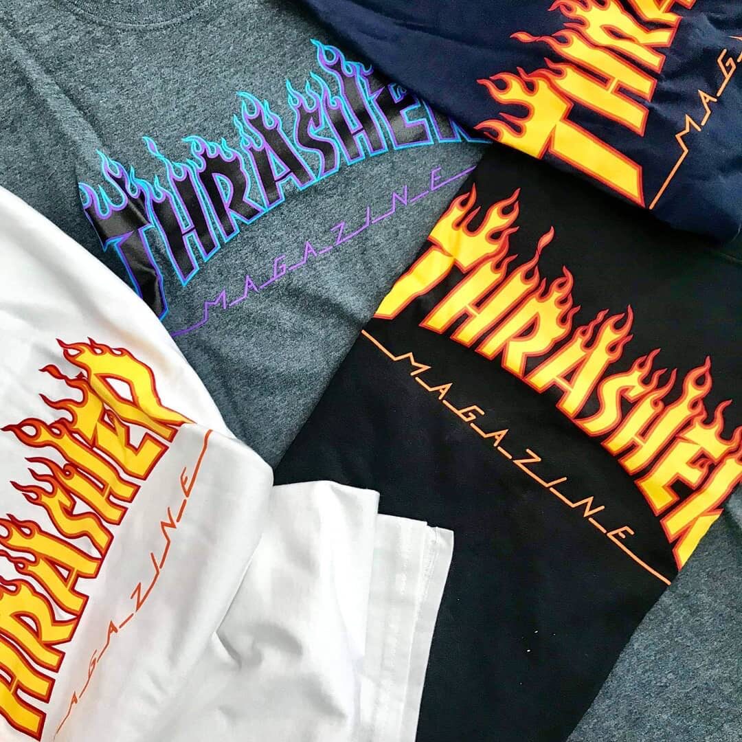 现货美版thrasher magazine flame tee火焰短袖男女情侣紫色t限定
