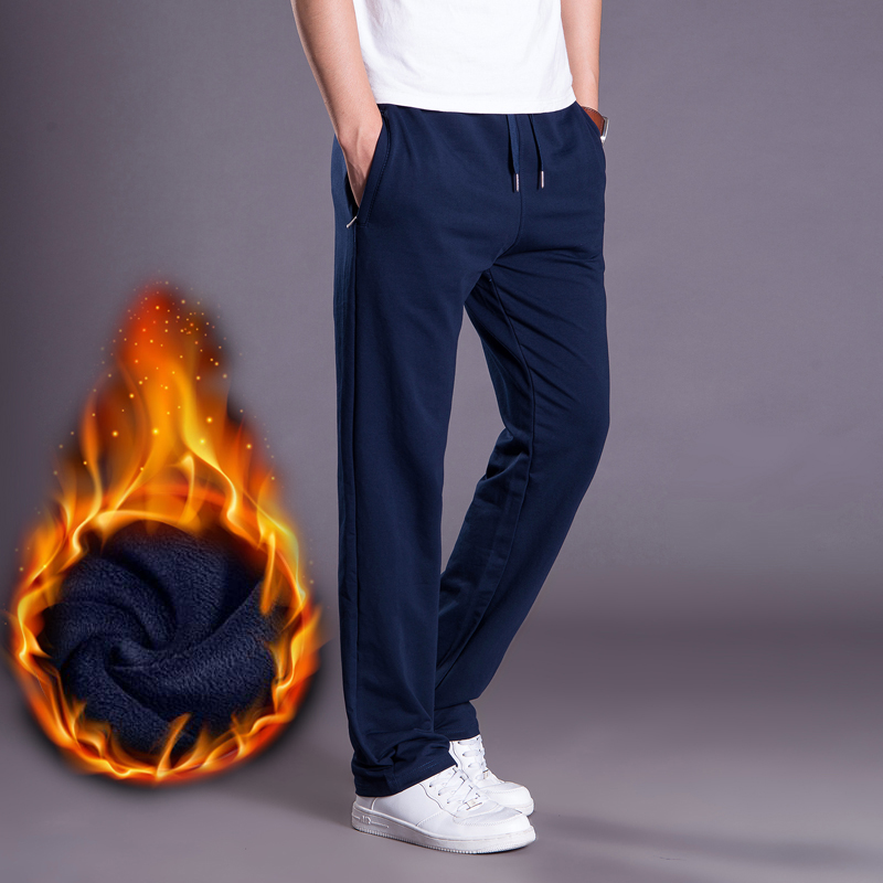 冬季加绒加厚运动裤男士休闲长裤直筒宽松保暖棉裤胖子羊羔绒裤子