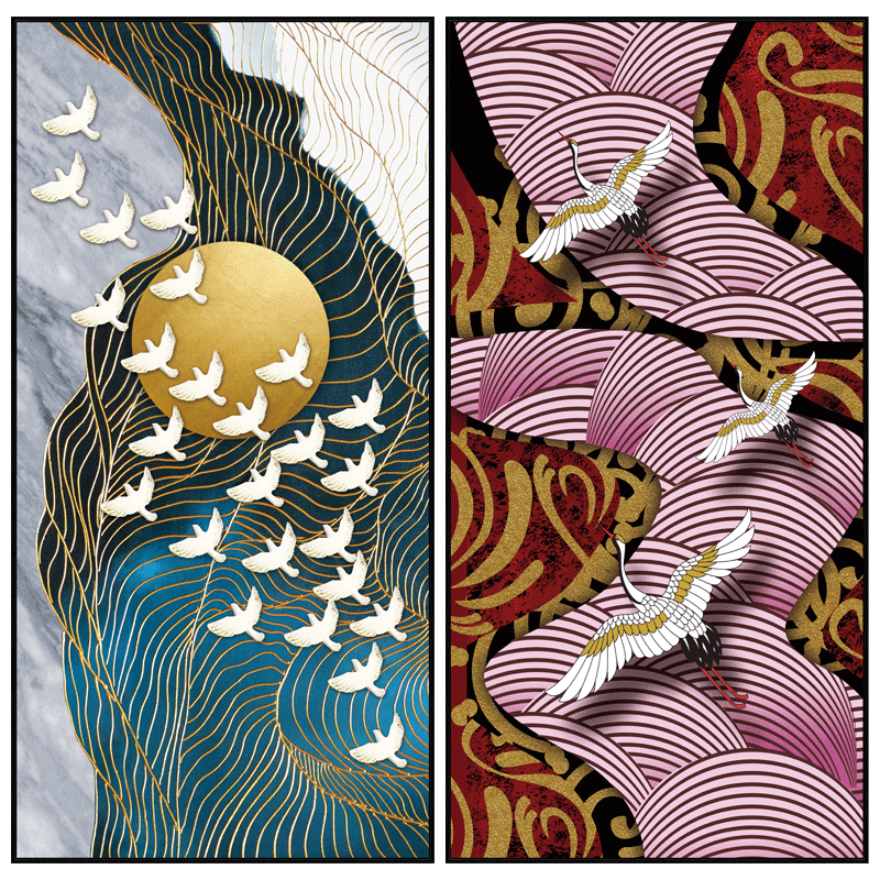 新中式简约墙面茶楼书房样板挂画客厅抽象仙鹤现代装饰画