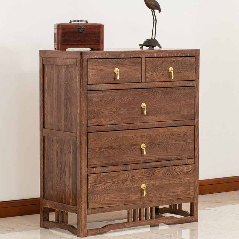 万德万德美美新中式实木五斗柜现代简约橡木五斗斗橱斗柜