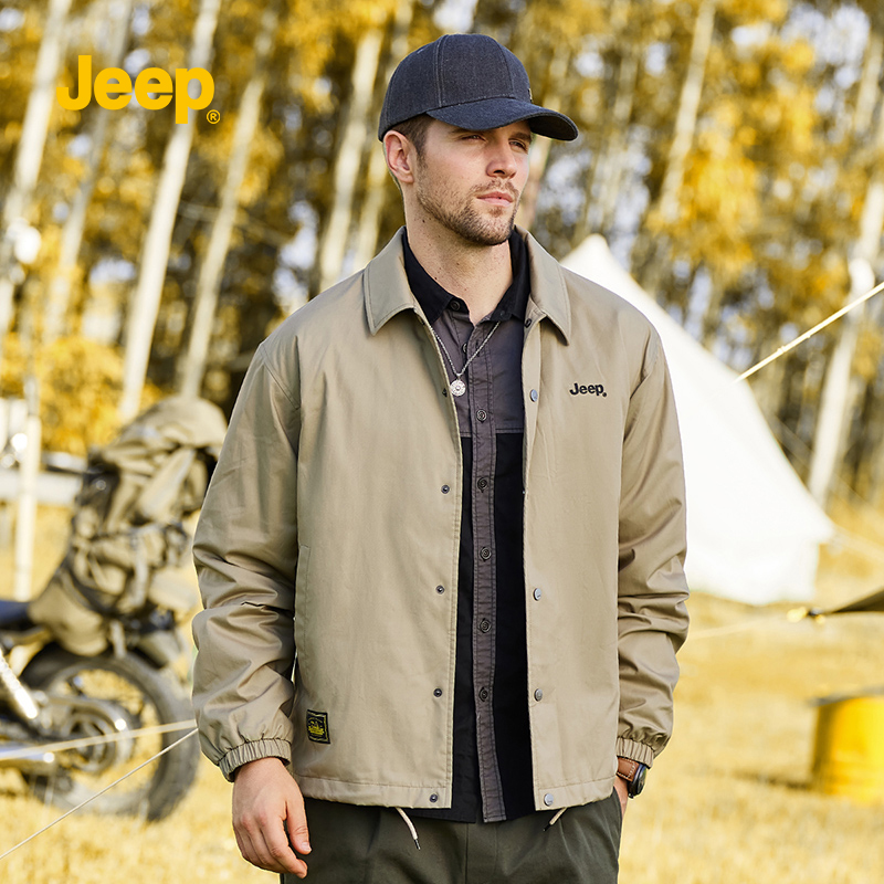 jeep吉普2021年秋季男士宽松商务休闲美式复古百搭翻领夹克外套男