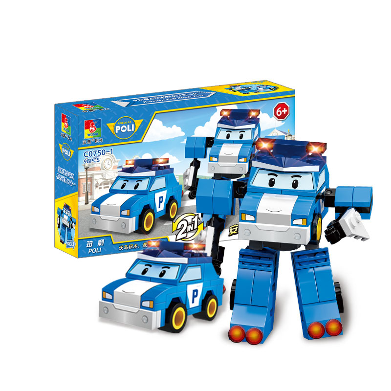 沃马积木兼容乐高变形警车珀利警长拼装玩具poli男孩子机器人建构