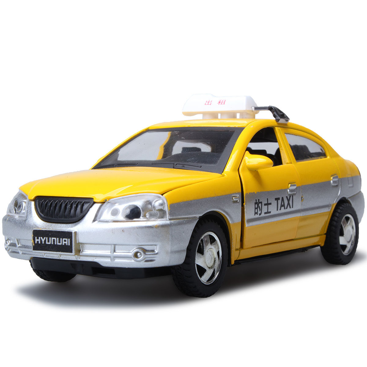 1:32合金汽车模型仿真玩具车小汽车现代出租车可开门声光回力车