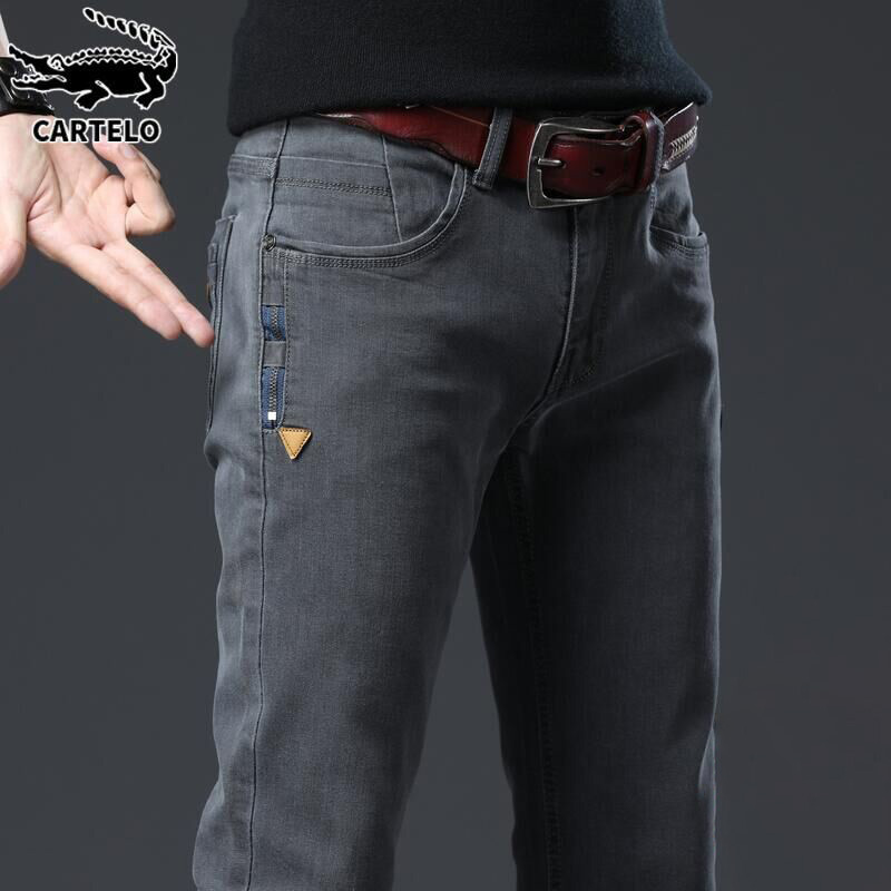 鳄鱼夏季深灰牛仔裤男士修身小脚薄款青年潮牌百搭休闲长裤子男裤