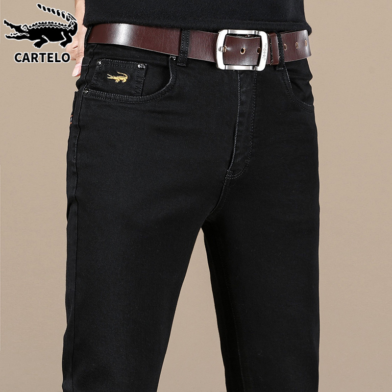 鳄鱼2022秋冬季牛仔裤男士黑色潮牌新款高端修身小脚休闲长裤子男