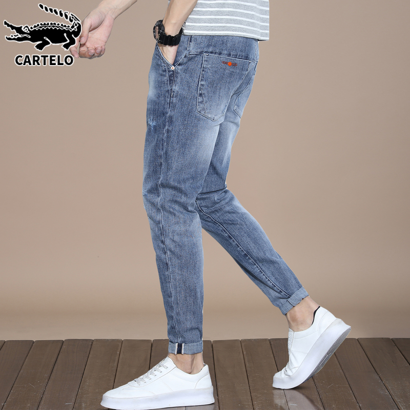 鳄鱼夏季新款九分牛仔裤男士宽松小脚2022潮流潮牌蓝色长裤子男裤