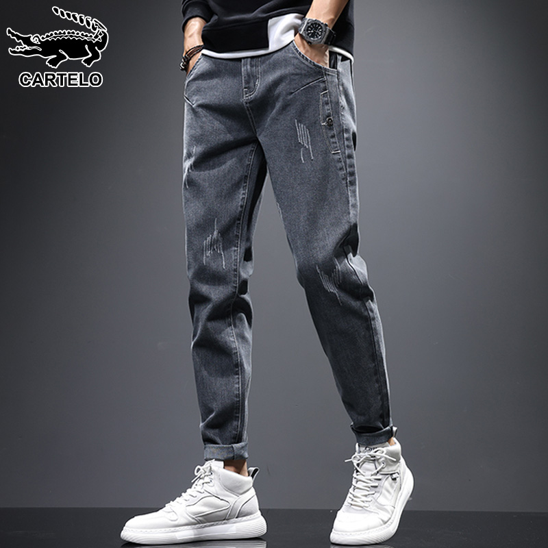 鳄鱼潮牌牛仔裤男士2022夏季薄款宽松百搭帅气小脚休闲长裤子男裤