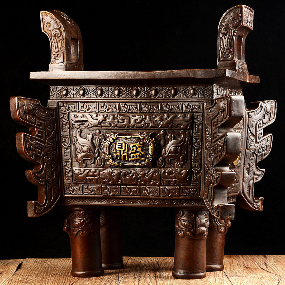 香炉卓弘聚宝聚宝龙龙鼎方鼎宝鼎摆件诚信家居摆件