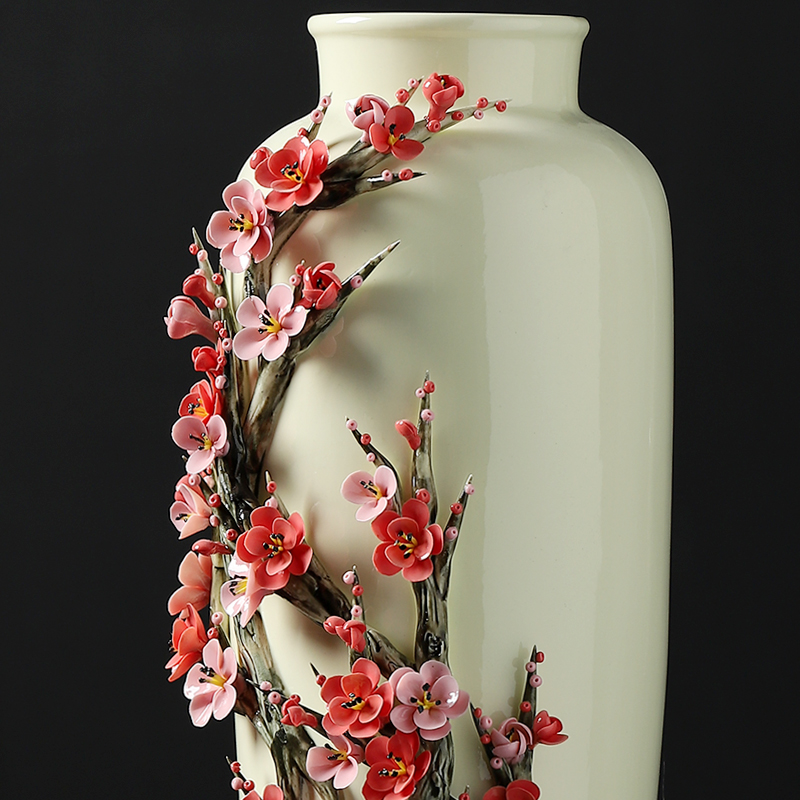 东方泥土梅花陶瓷花瓶客厅插花瓷器家居装饰工艺品乔迁花瓶