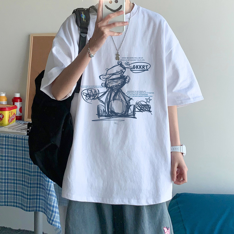 短袖t恤男夏季潮流ins卡通涂鸦宽松百搭半袖上衣韩版帅气休闲体恤