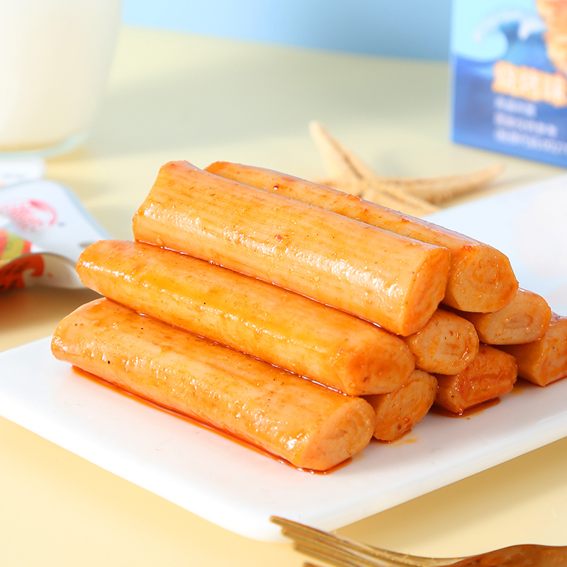 海欣手撕蟹柳盒装20包即食香辣蟹肉棒休闲海鲜零食蟹肉卷独立包装