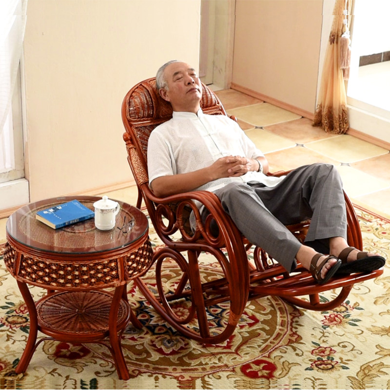 藤椅摇椅大人家用天然真藤编懒人摇摇椅老人椅实木逍遥椅阳台躺椅