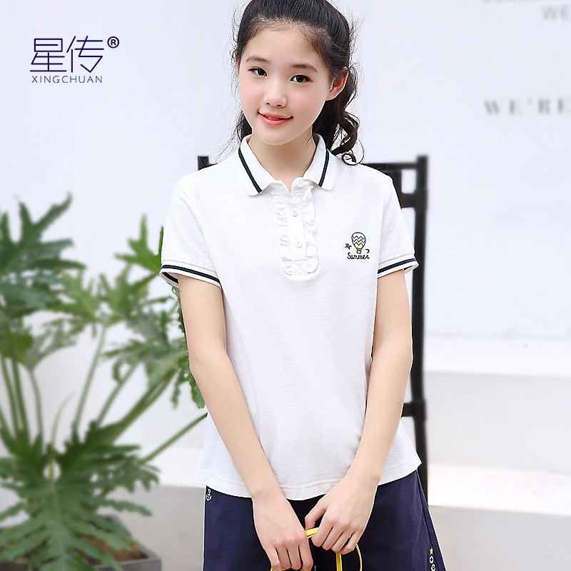 少女夏装中学生短袖t恤女韩版运动polo衫春夏季初高中生港风上衣
