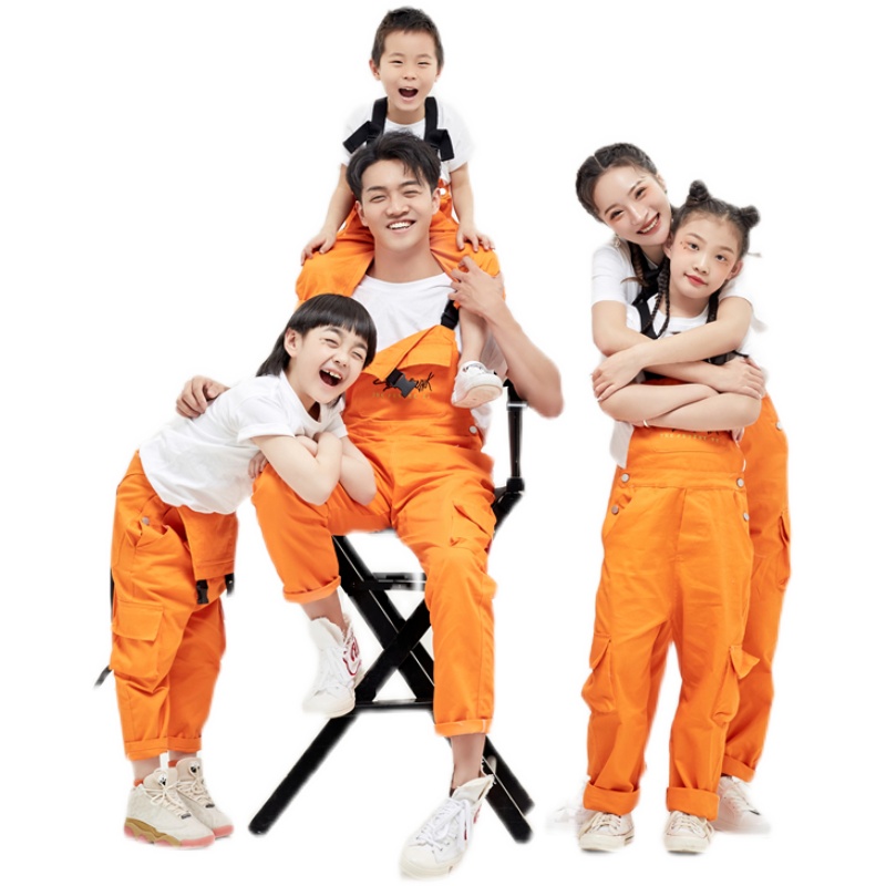 亲子装一家五口背带裤可爱风现代卡哇伊新款影楼拍照写真服全家福