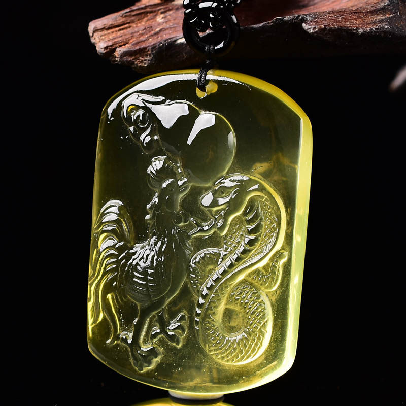 吊坠鸡蛇拱禄2022年属牛三合吉祥物蛇鸡展吉黄水晶项坠