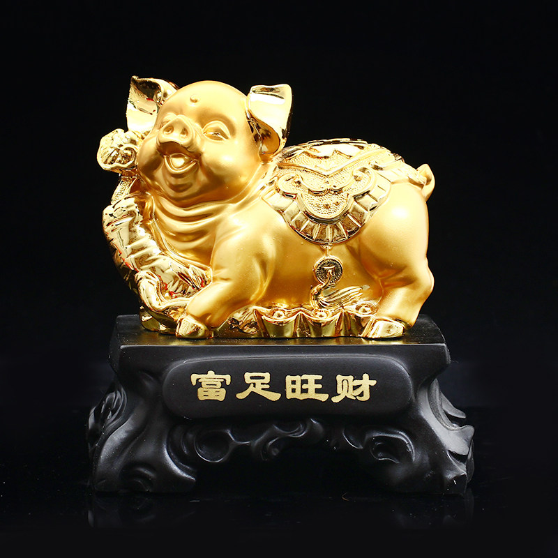 乾鹿联猪富足旺财摆件生肖2021年本命年金猪吉祥物摆件