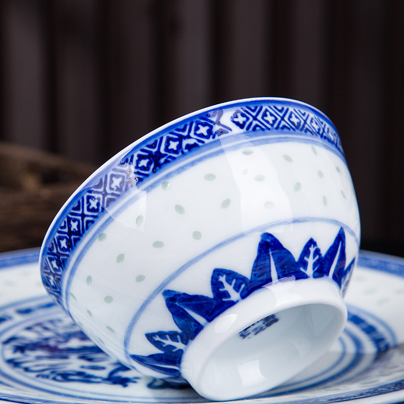 碗盘56头景德镇老式青花玲珑套装餐具微波炉适用碗