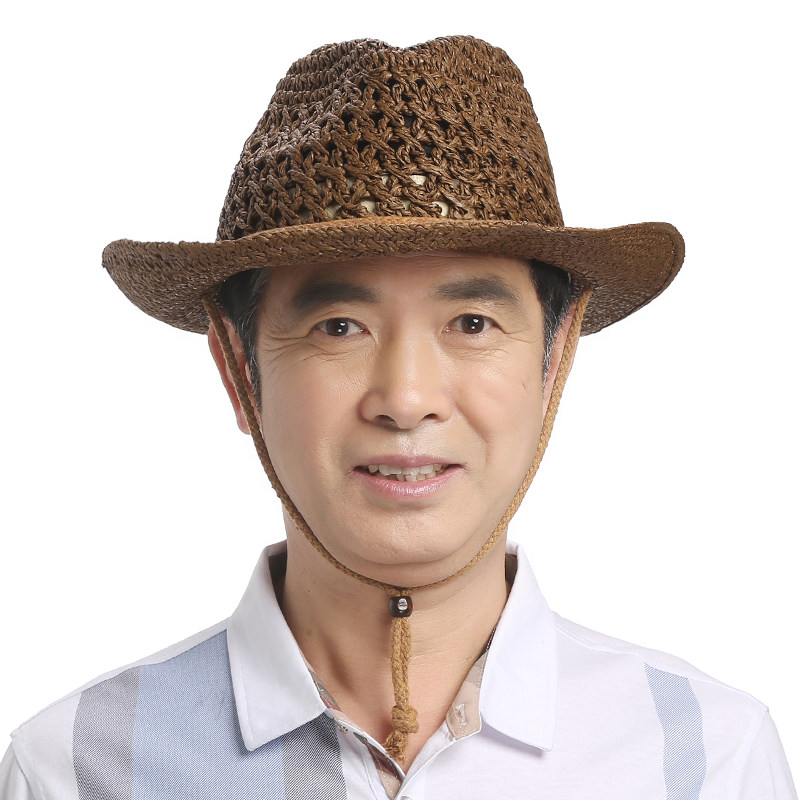 户外草帽中老年帽子男士夏天老人礼帽爸爸防晒帽子