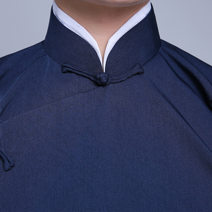 中国风中长款 男女相声大褂长袍马褂男伴郎服 斜襟民国明制立领长衫