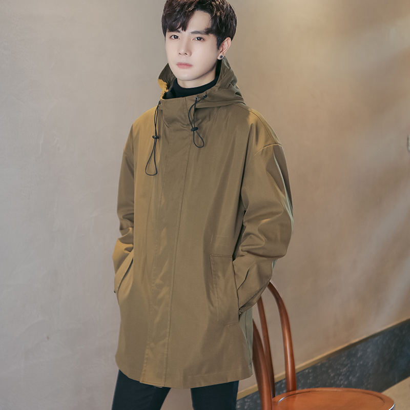 男士风衣加绒加厚2021年新款中长款大衣潮流秋冬季夹克外套青少年