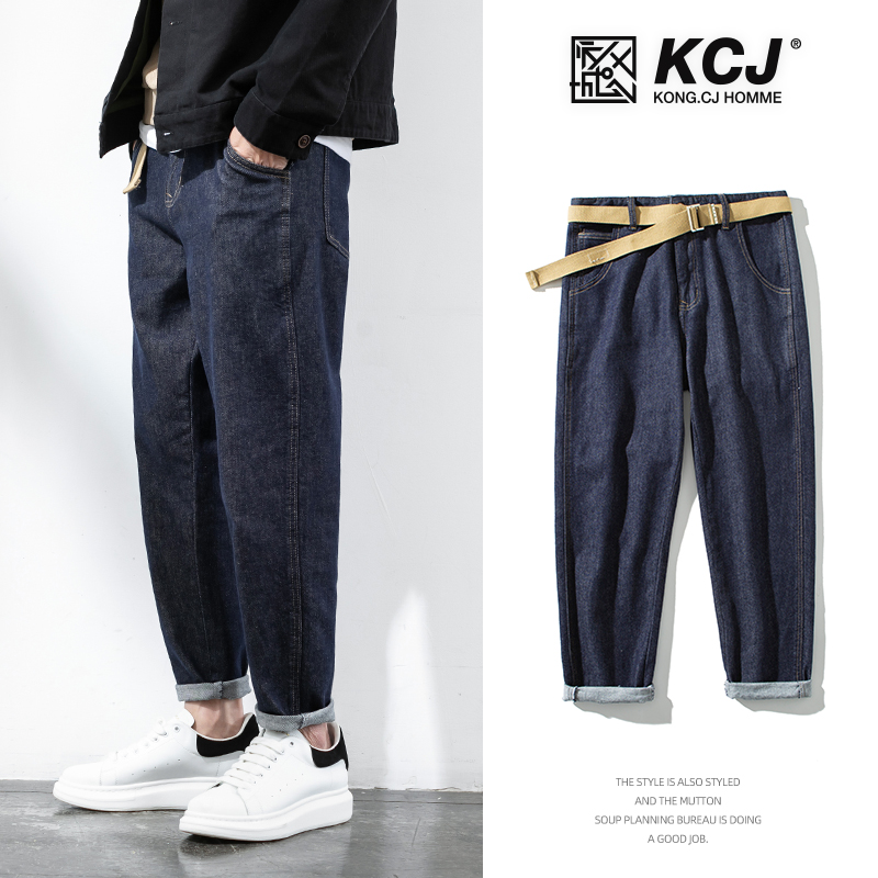 秋冬季新款牛仔裤男士潮牌宽松直筒加绒2021年春秋款休闲工装长裤