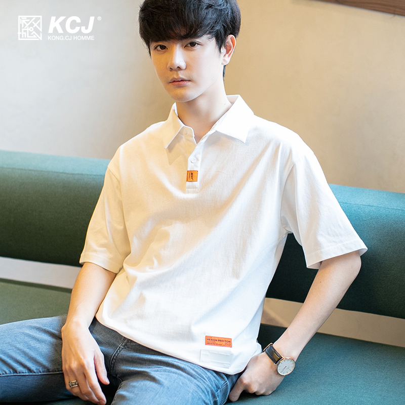polo衫男夏季翻领短袖T恤男士韩版纯棉青少年宽松衣服潮牌情侣装