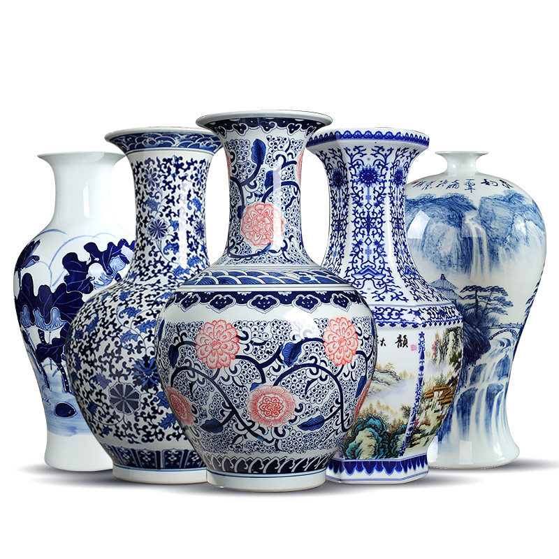 景德镇陶瓷器仿古青花瓷花瓶摆件客厅插花中式落地大号装饰工艺品