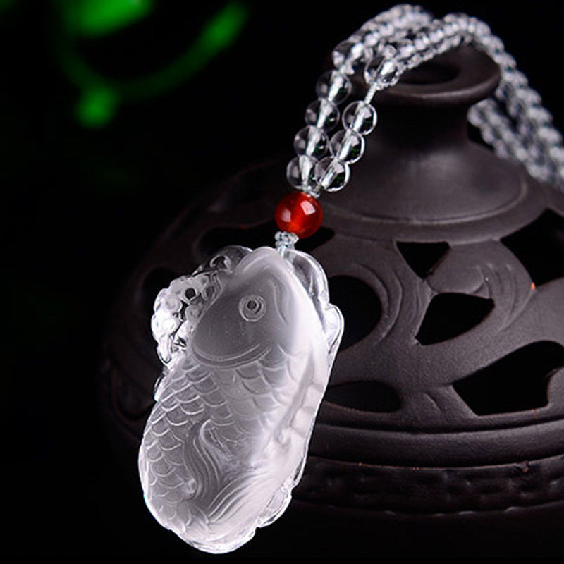 开光白水晶文昌鱼吊坠学生转运助考状元笔项链金榜题名