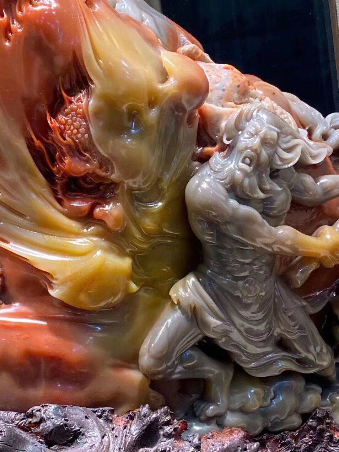 精品寿山五彩老挝石盘古开天林溢腾大师亲工家庭文娱收藏摆设摆件