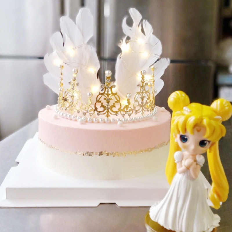 皇冠装饰珍珠半圆蛋糕摆件成人女孩公主儿童节日装扮用品