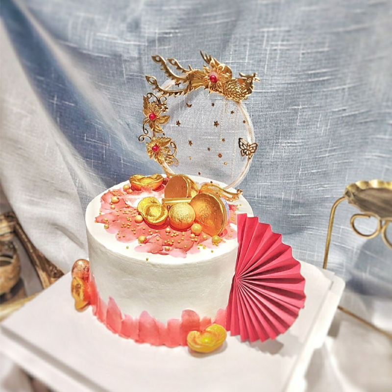 摆件妈妈奶奶外婆生日蛋糕装饰皇后娘娘宫廷金色凤凰节日装扮用品