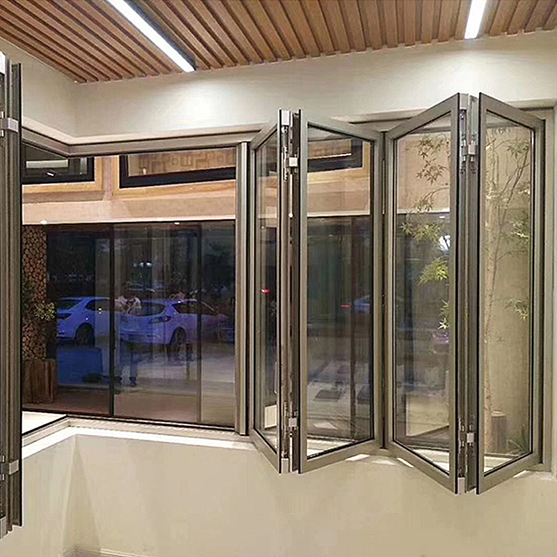 折叠窗户伸缩封闭阳台全景有框折叠窗中空玻璃隐形合页推拉落地窗