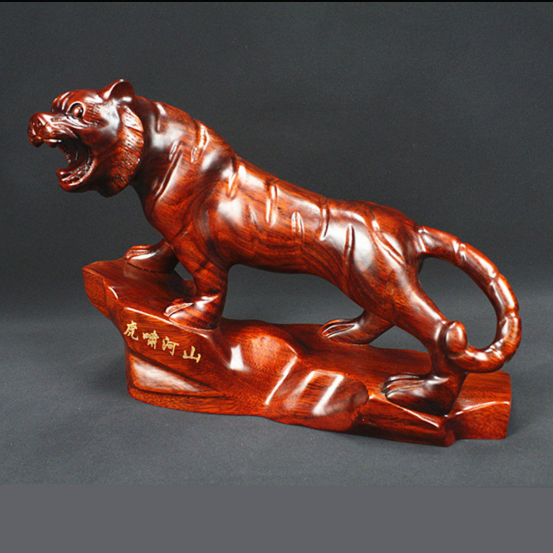实木雕刻十二生肖上山老虎家居摆件木质工艺品木制木雕