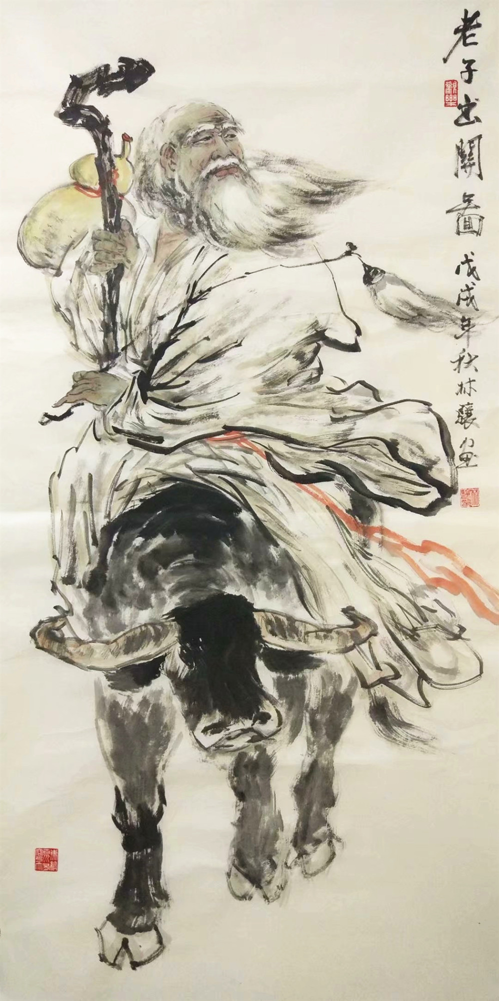 九牧墨轩字画国画人物画竖幅纯手绘名家真迹老子出关图四尺中堂画