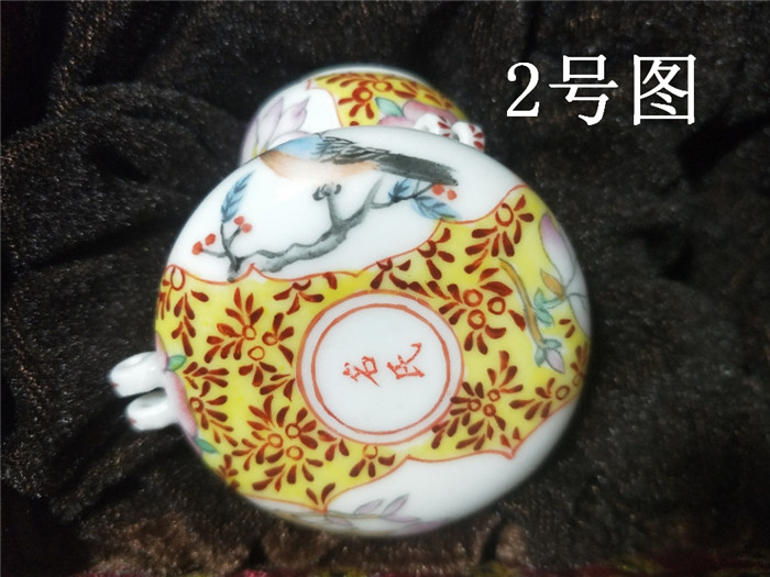 精品釉上彩重工手绘绣眼鸟食罐2件套花鸟开窗图案名氏