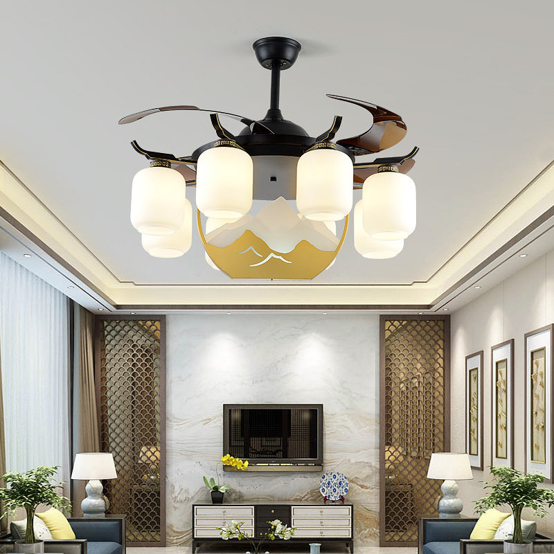 新中式风扇灯一体客厅带灯家用吸顶餐厅卧室小型复古饭厅吊扇灯