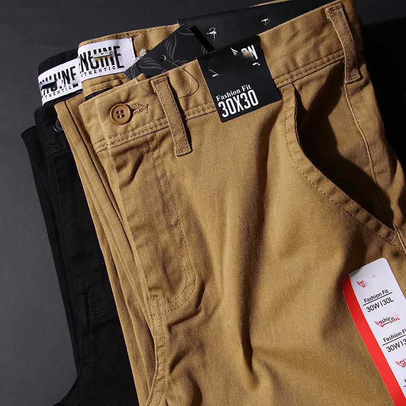 外贸原单牛货订男装剪标尾货水洗纯棉纱卡本布宽松直筒休闲长裤子