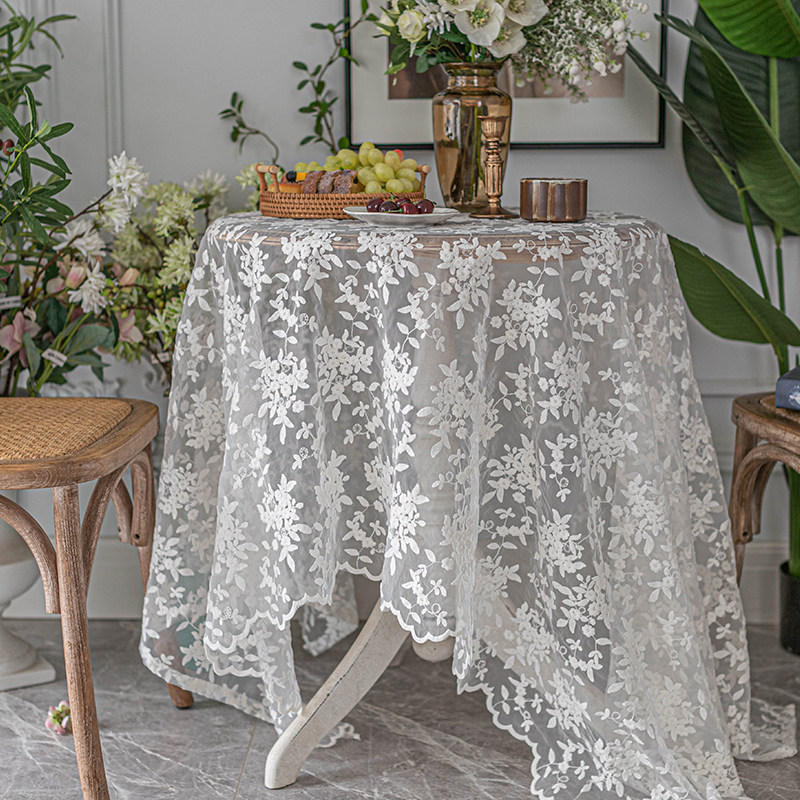 白色法式蕾丝桌布刺绣高级盖布方形拍摄道具桌布