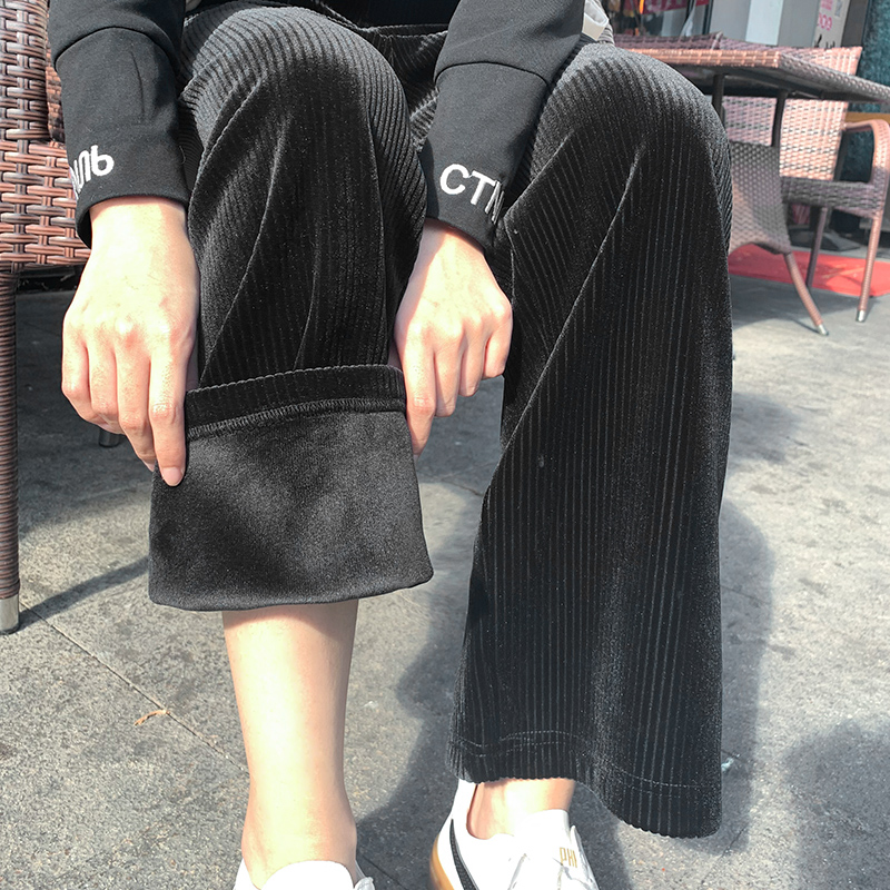 金丝条绒阔腿加绒加厚高腰灯芯女秋冬小个子直筒宽松雪尼尔拖地裤