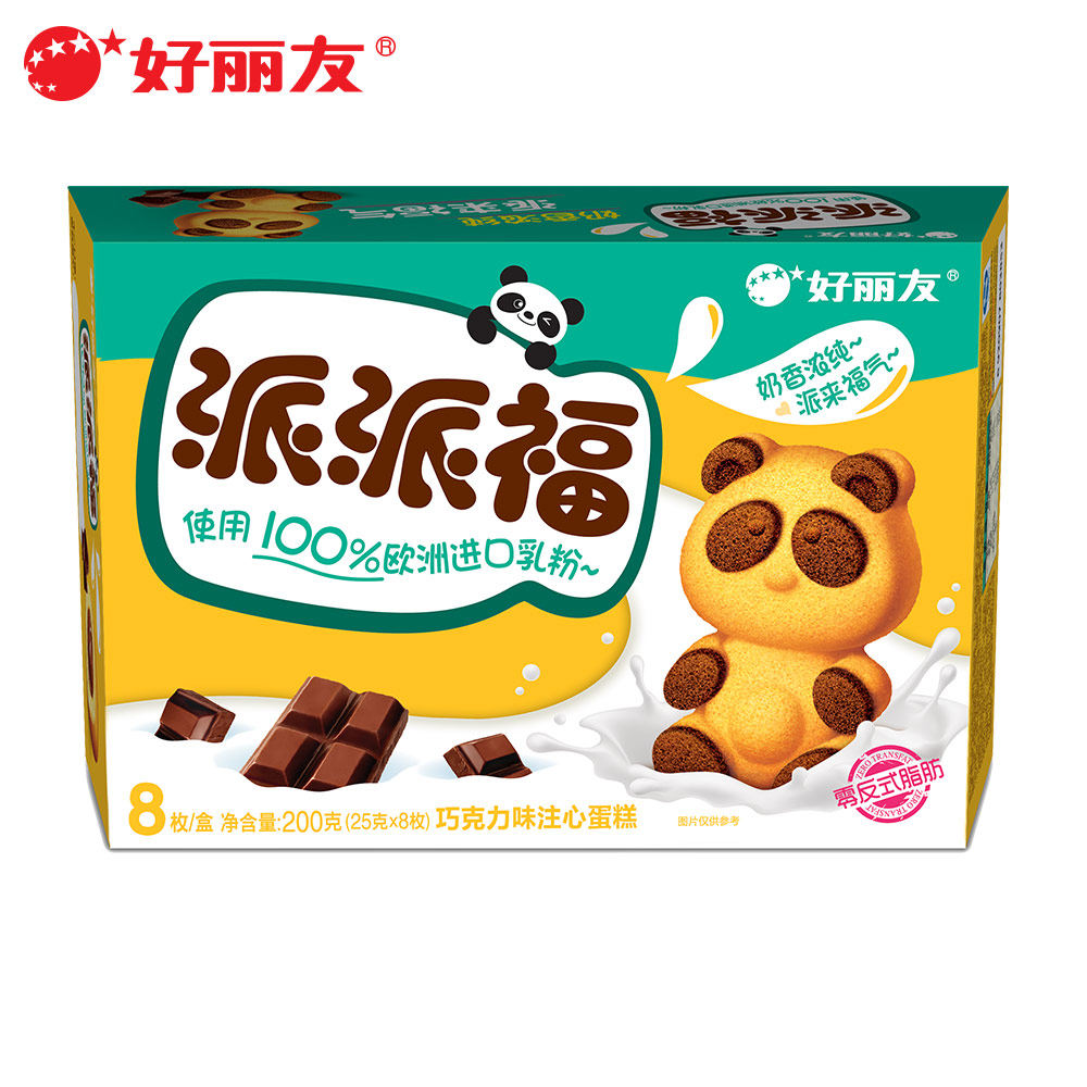 好丽友派派福巧克力味注心蛋糕8枚200g 熊猫造型休闲零食儿童糕点