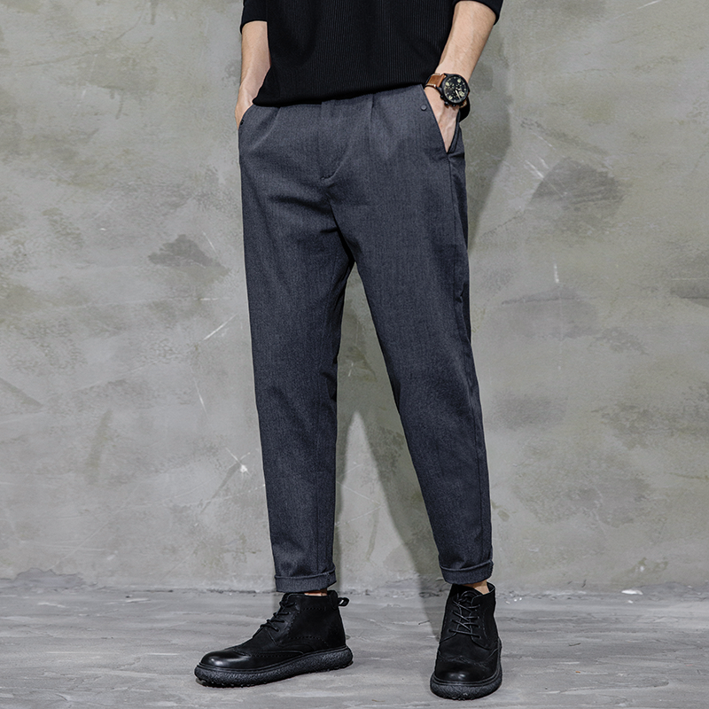 春秋裤子修身九分裤男士休闲裤潮牌直筒宽松弹力9分男裤潮流西裤